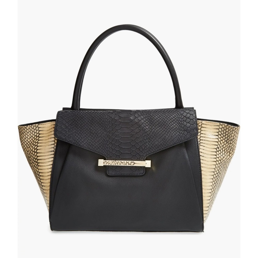 Vince Camito Julia Satchel Nude/Black Snakeskin Leather